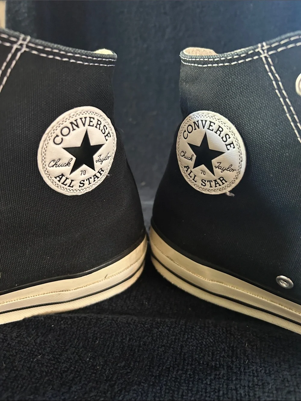 Chuck Taylor Converse All Star 70 Canvas Black High Top Sneakers w White Toe Cap